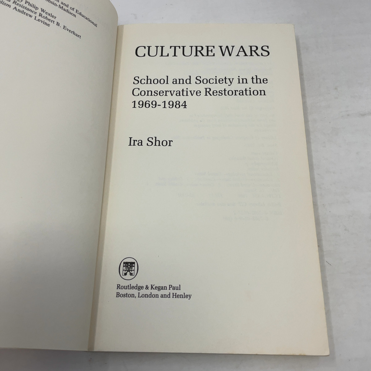 Culture Wars by Ira Shor PB First Edition Very Good 1986