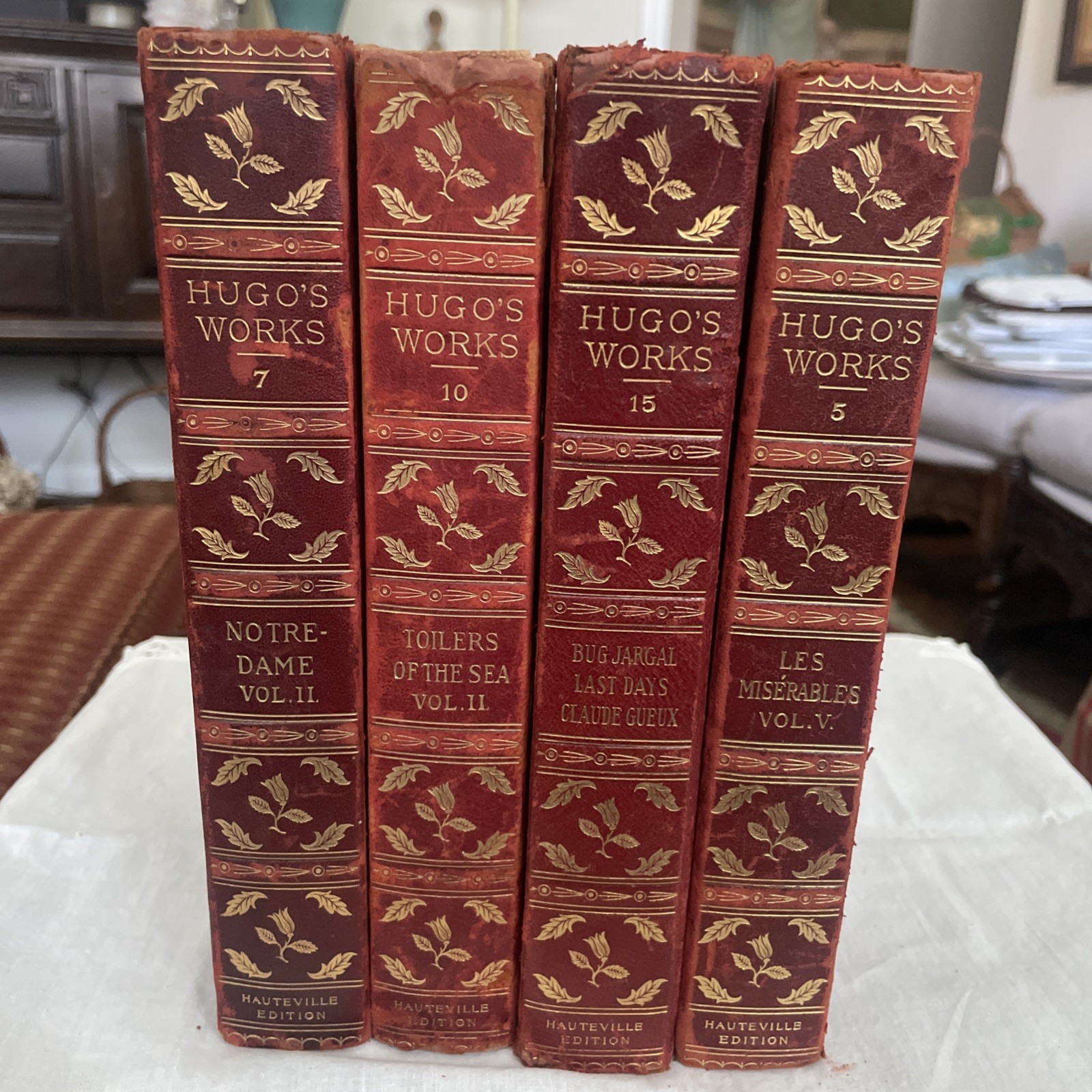 Antique Leather 1800s limited edition #628 Les Miserables, Hugo’s Works Books 4