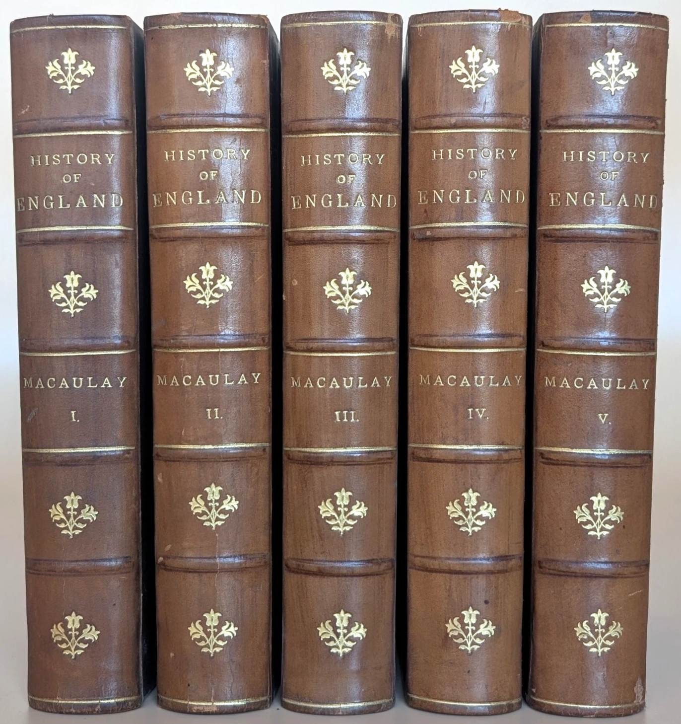 Antique Macaulay History of England 5 Volume Set Victorian Library Binding c1880