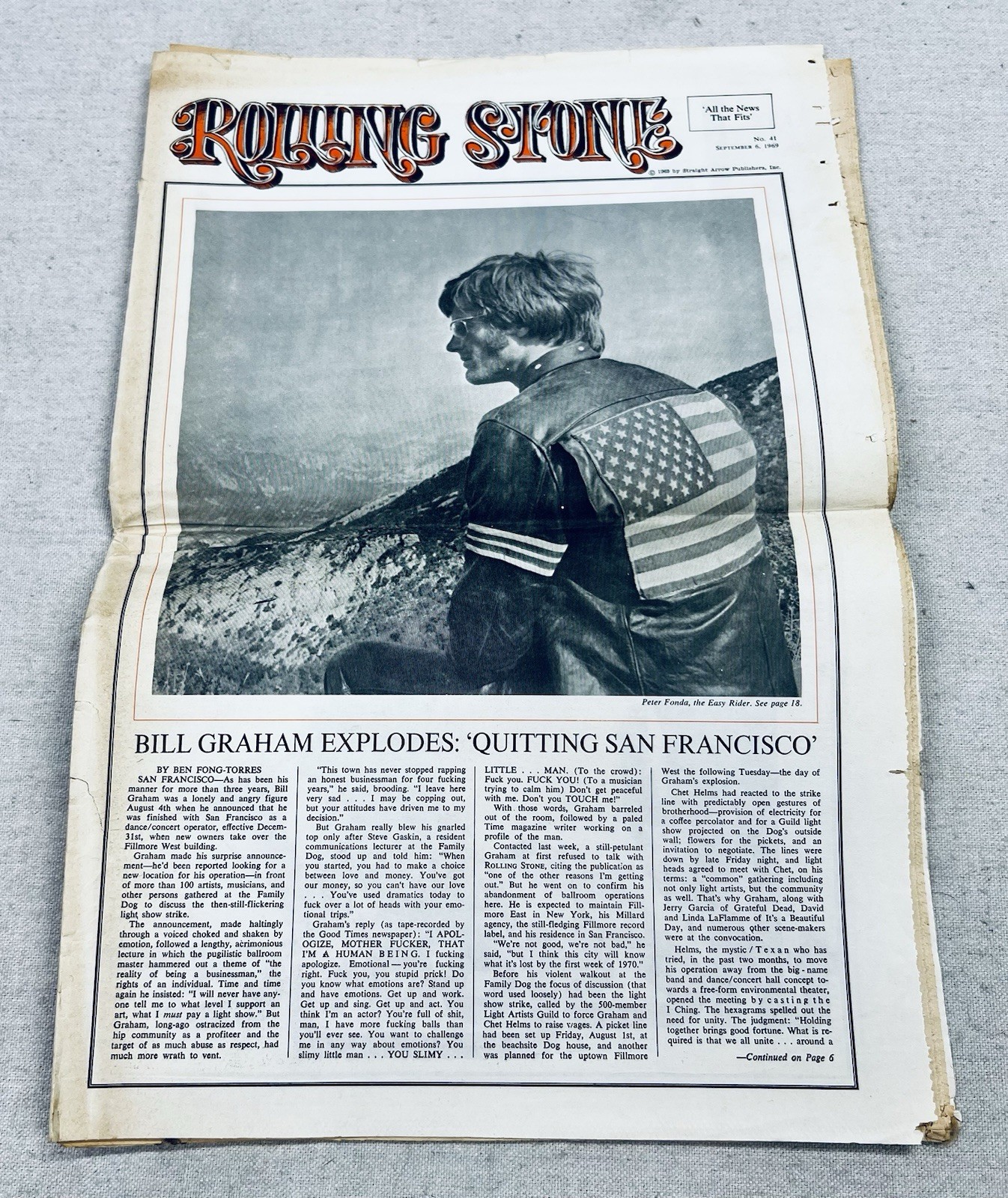 Rolling Stone Newspaper #41 Sept 6 1969 Joe Cocker Peter Fonda Vintage