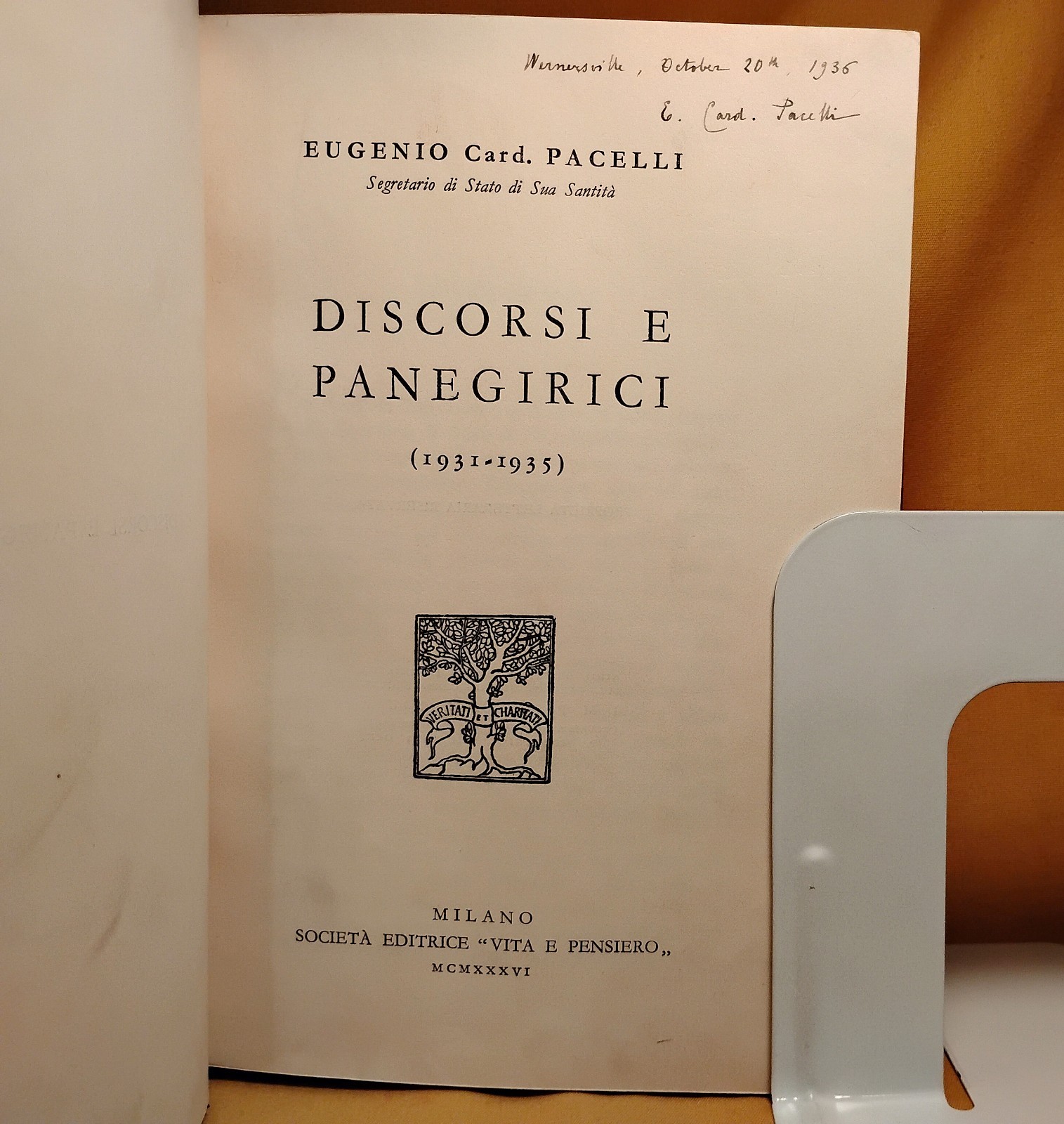Signed E. Card. Pacelli (Pius XII) 1936 Discorsi e Panegirici Italian Text HC