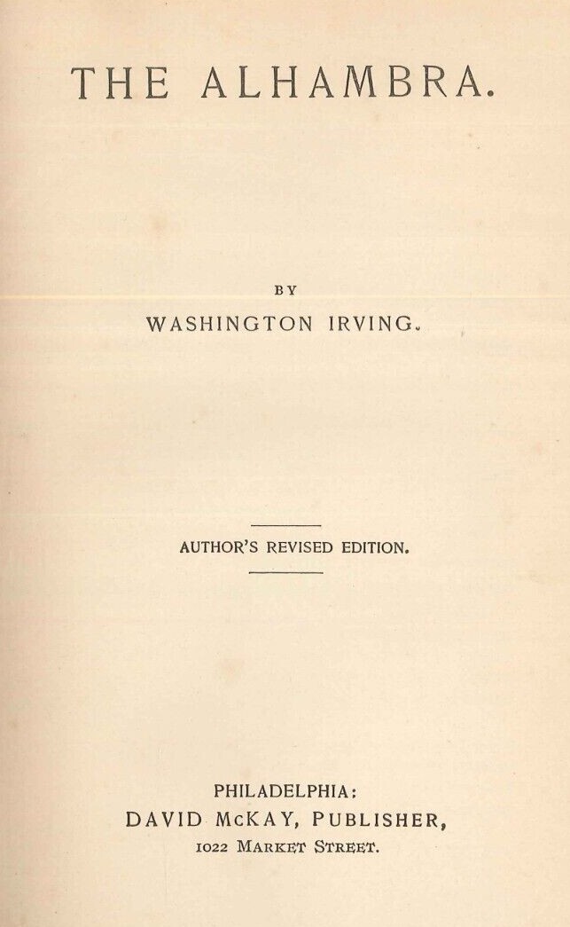 Vintage 1890’s Washington Irving Alhambra Revised McKay Brentano’s Union Square