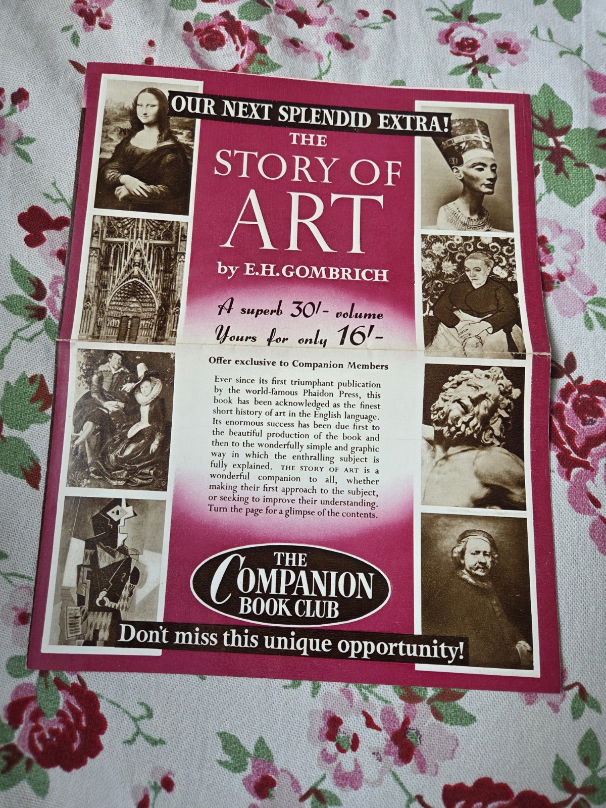Vintage The Companion Book Club ‚The Story Of Art‘ Promotional Leaflet 50s