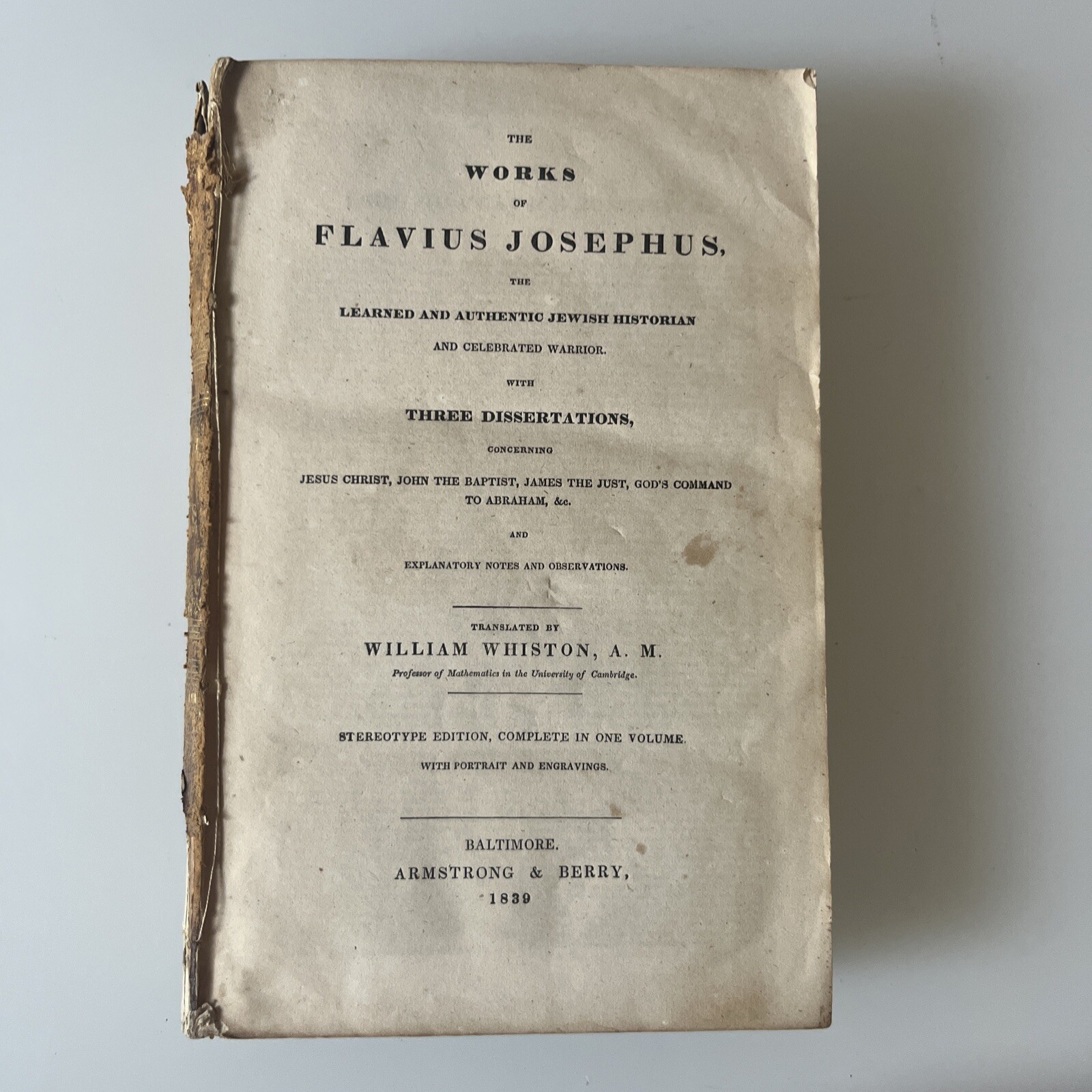 „The Works of Flavius Josephus“ trans. William Whitson 1839 Leather HC Armstrong