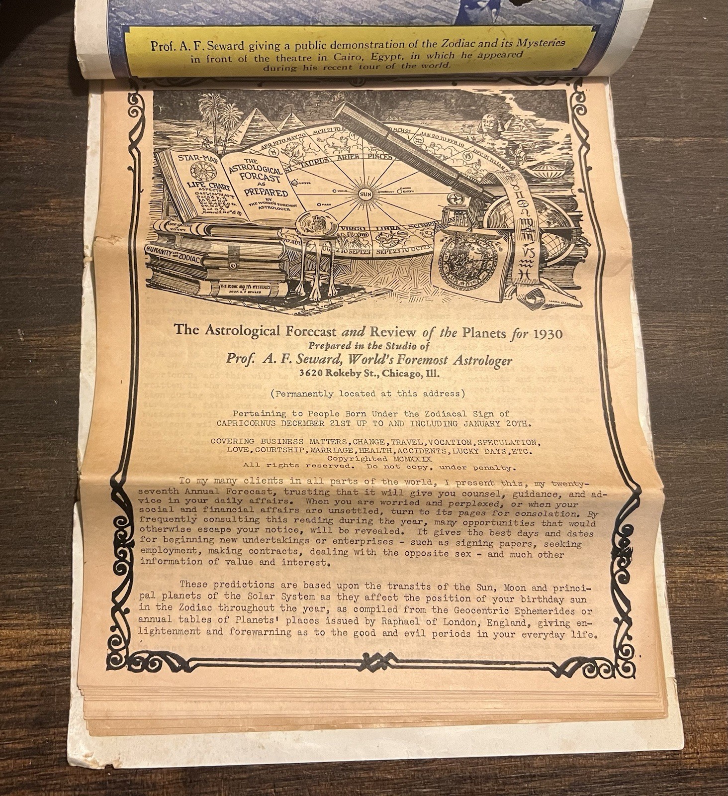 1930 Astrological Reading Pamphlet Book Zodiac Occult AF Seward Capricorn Stars