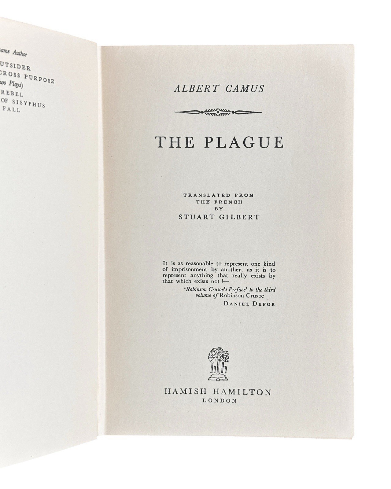 Plague by Albert Camus 1957 Hamish Hamilton