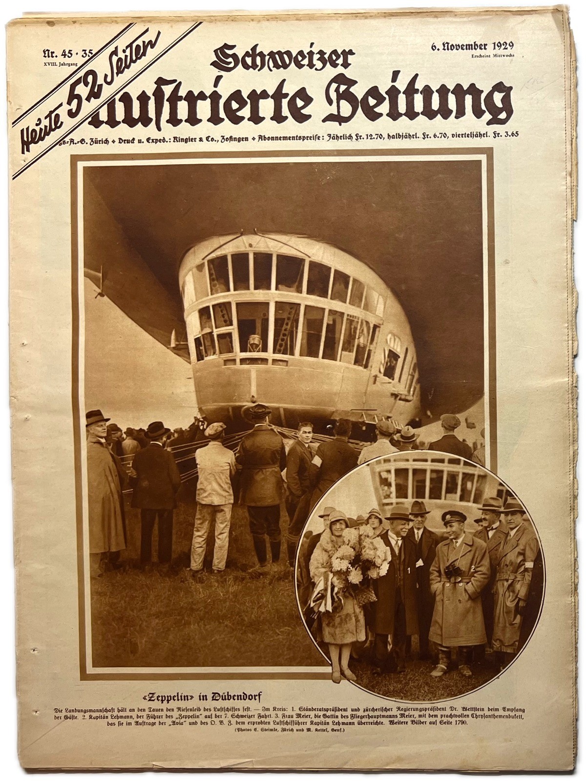 1929 SCHWEIZER ILLUSTRIERTE ZEITUNG GRAF ZEPPELIN DUBENDORF AVIATION ISSUE COVER