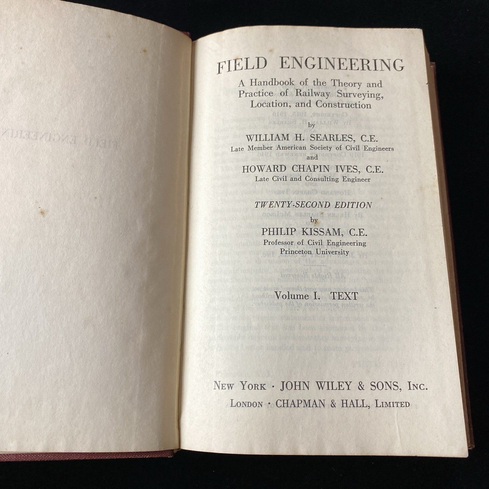 FIELD ENGINEERING: TEXT TABLES VOLUME 1 BY SEARLES, IVES, & KIMMAM HB 1949