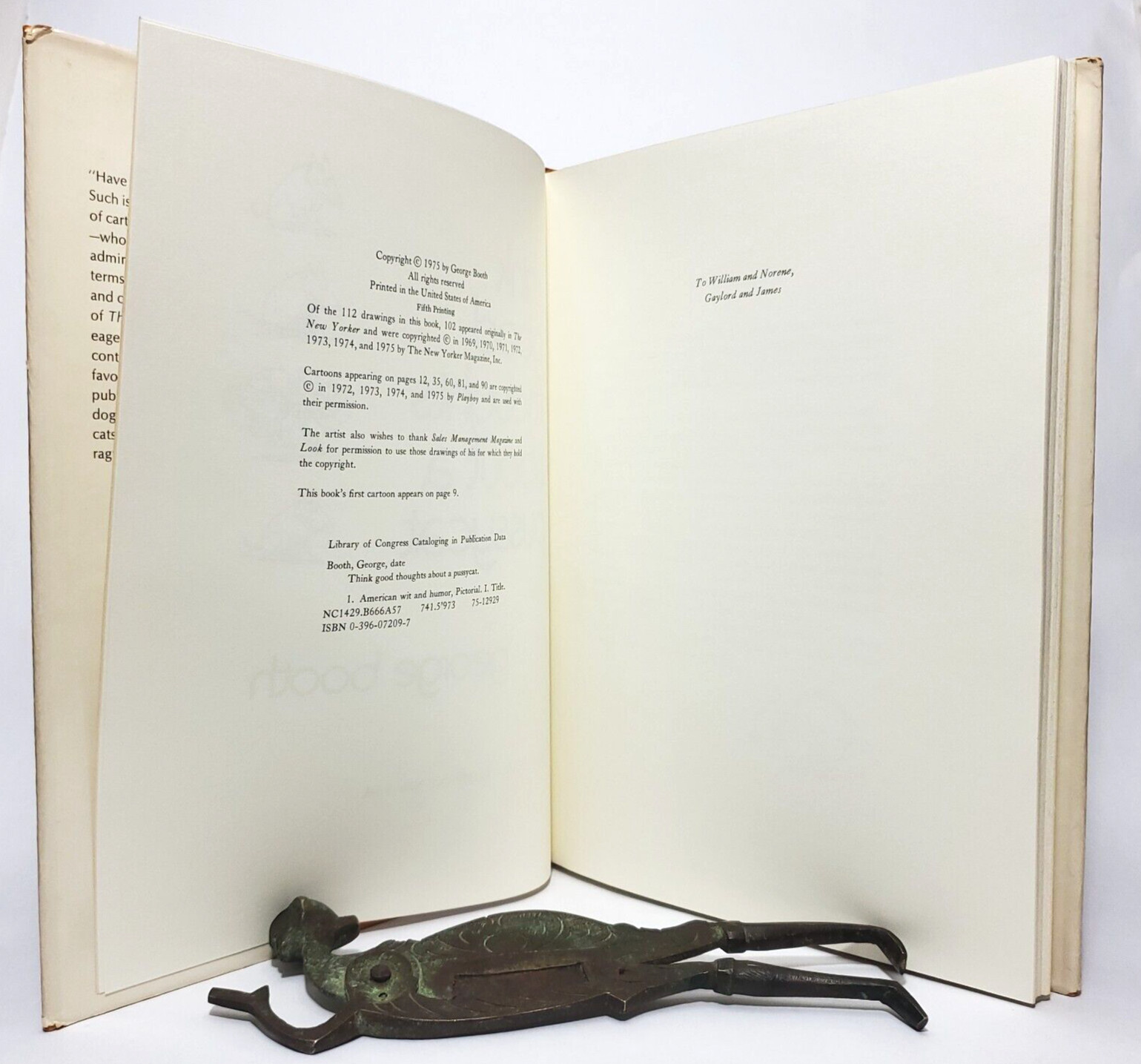 Think Good Thoughts About A Pussycat-Booth 1975 SIGNED 1st Edition/5th Pr HC/DJ