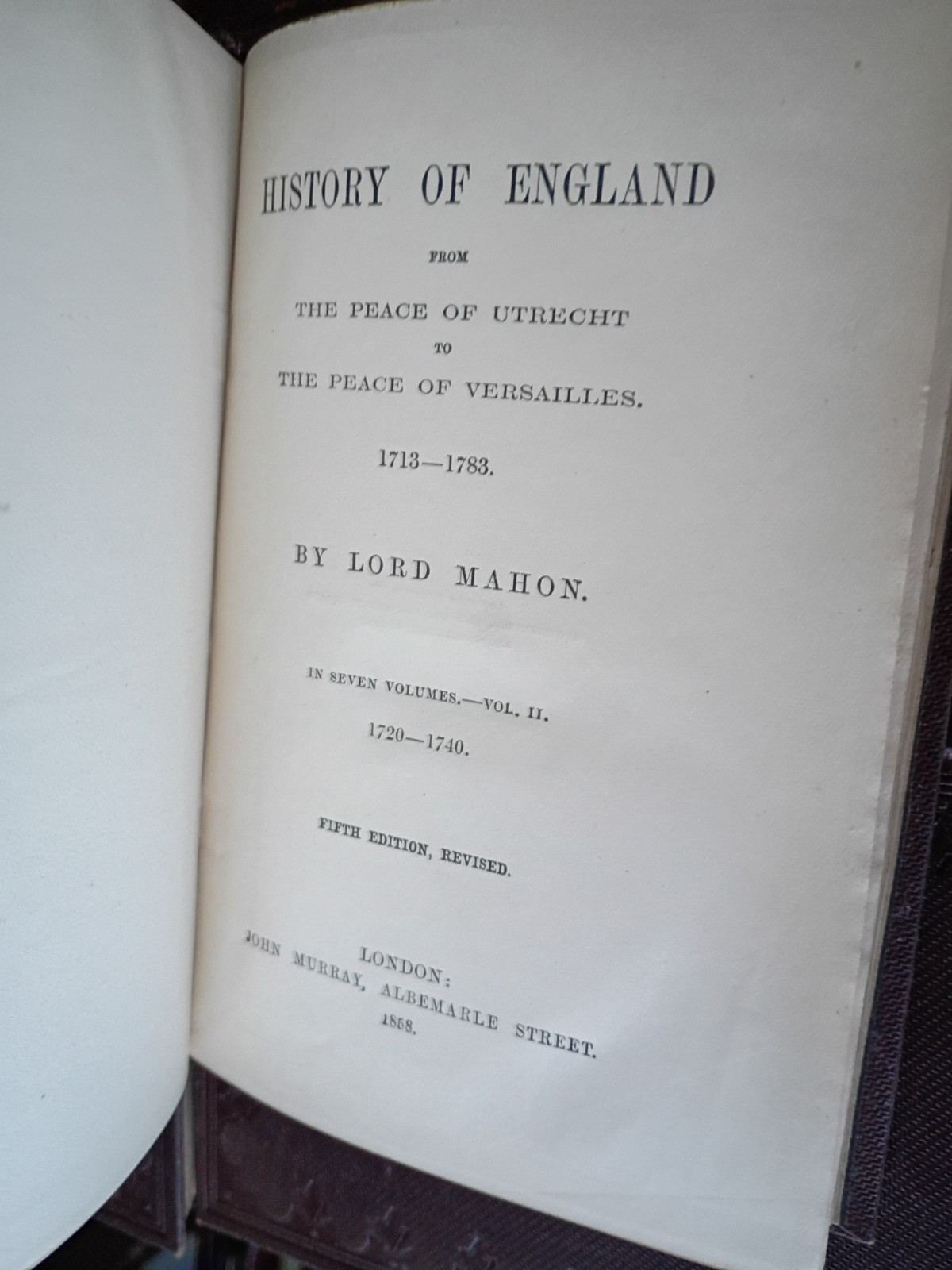 Antique Book 1858 History of England LORD MAHON 6 Volumes