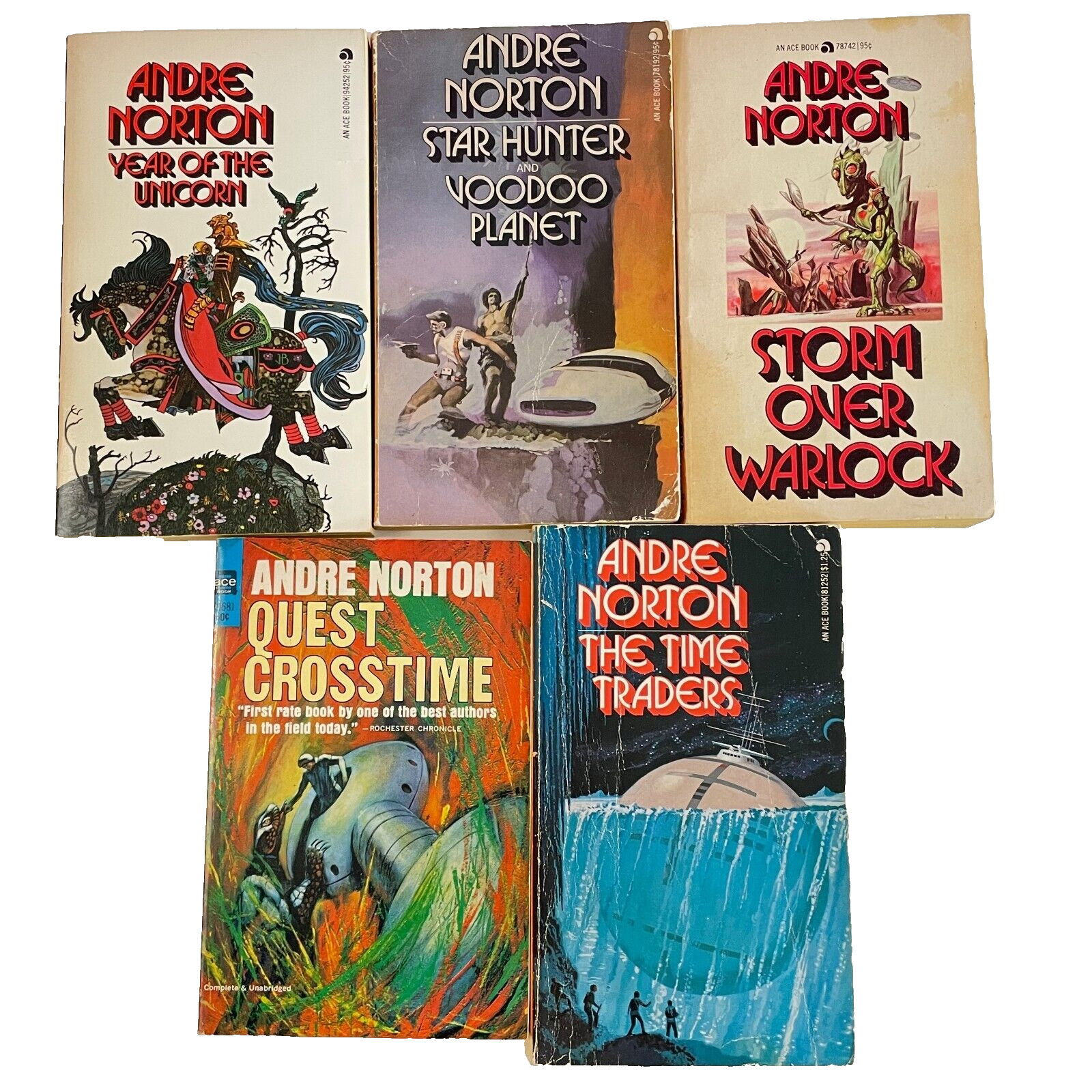5 vtg ANDRE NORTON Science Fiction paperbacks Quest Crosstime Storm Over Warlock