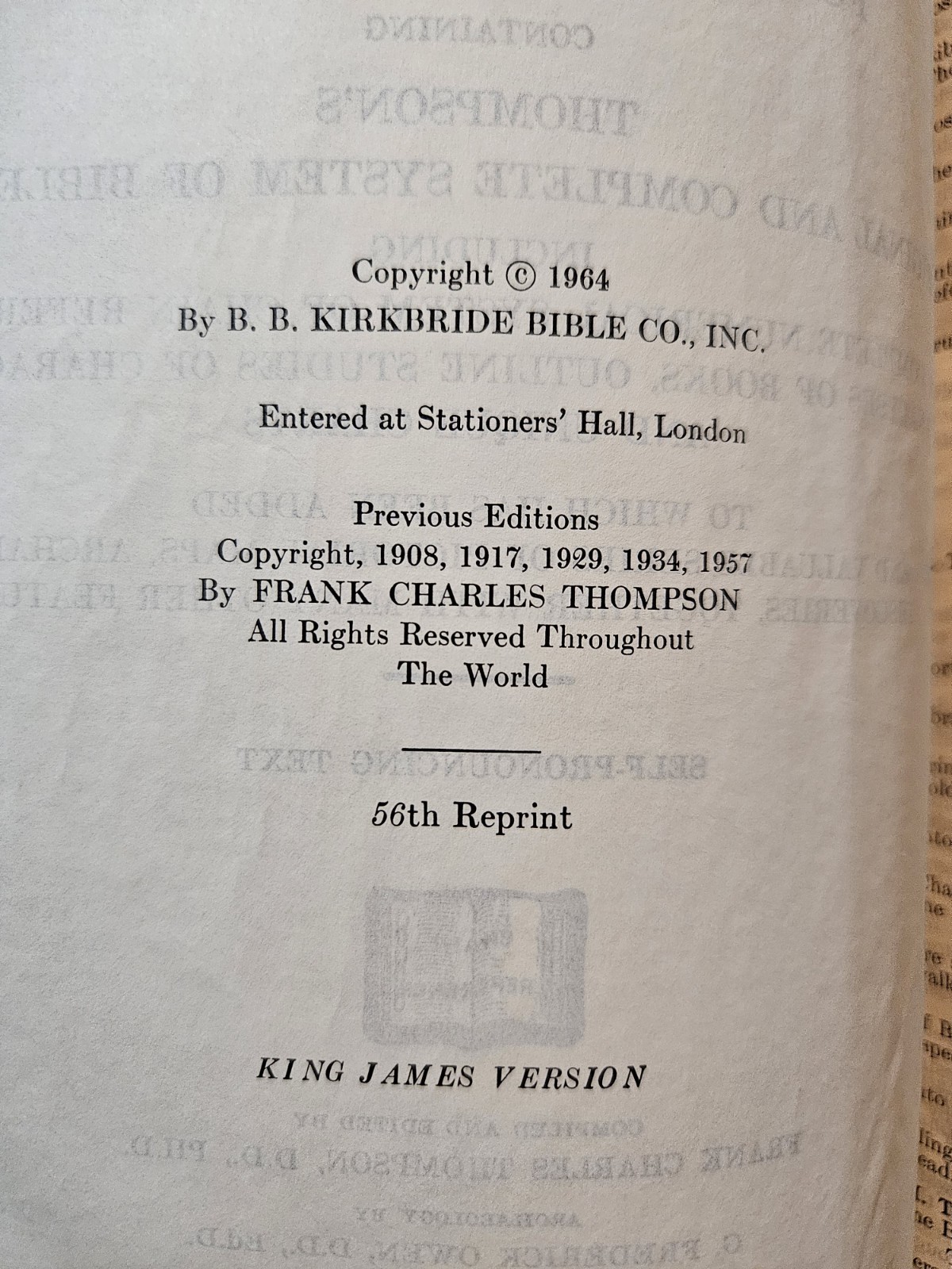 New Chain Reference Bible Thompson BB Kirkbride 1964 Leather Black Vintage