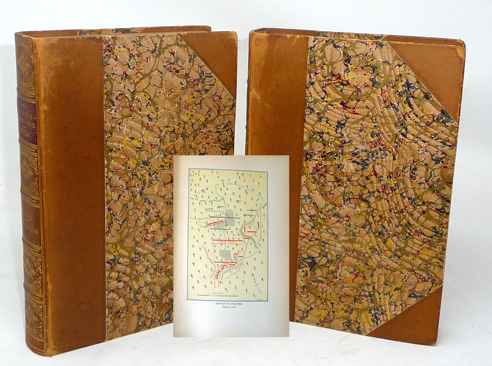 1901 Set 2 Leather American Revolution Illustrated Maps Yorktown Bunker Hill