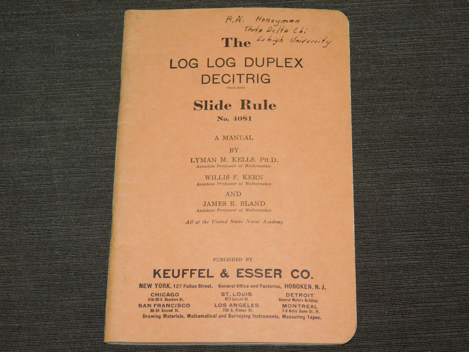 VINTAGE KEUFFEL & ESSER 1945 THE LOG LOG DUPLEX DECITRIG SLIDE RULE MANUAL BOOK