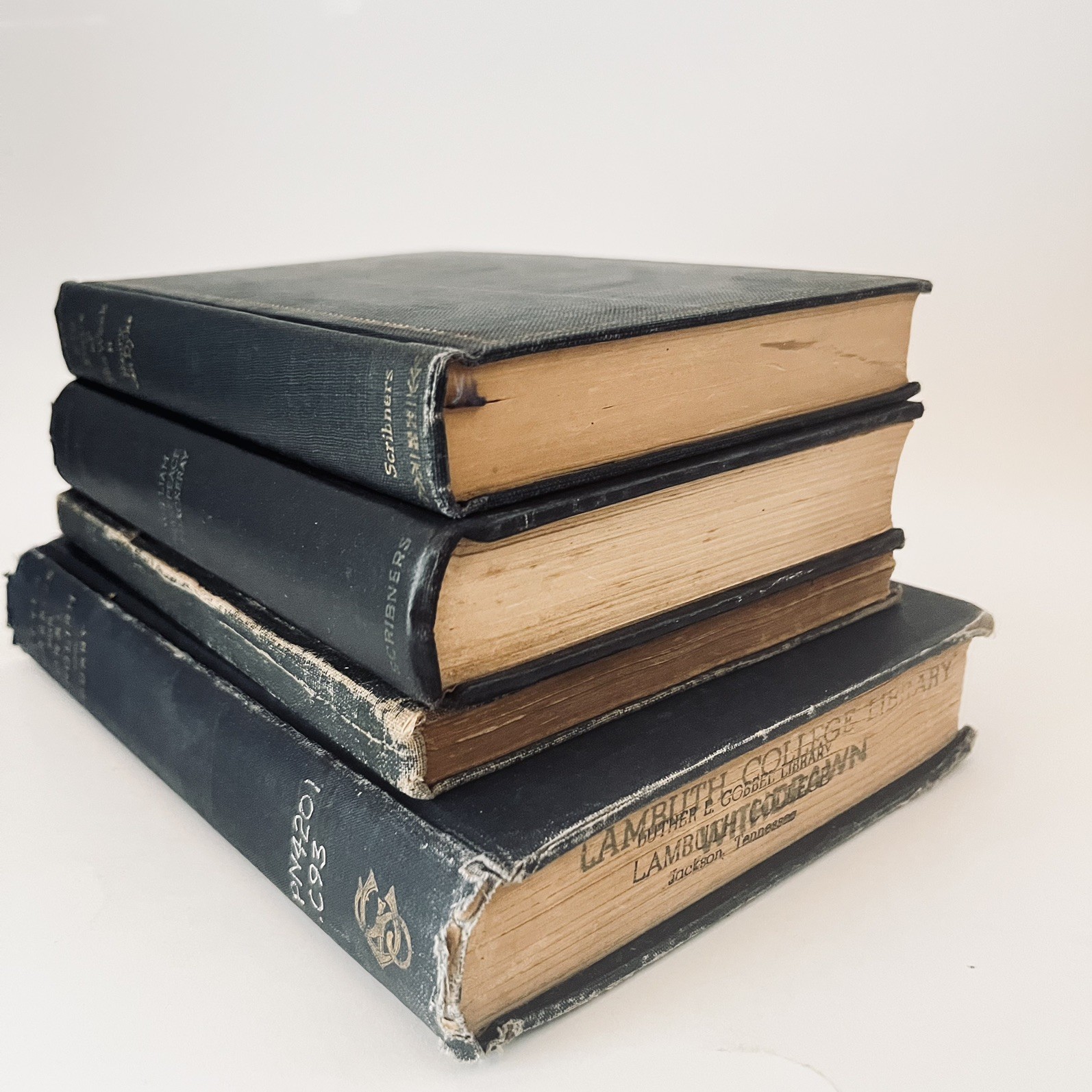 4 Vintage Book Stack Bundle Dark Blue Antique 1912-26 Academia Prop Shelf Decor