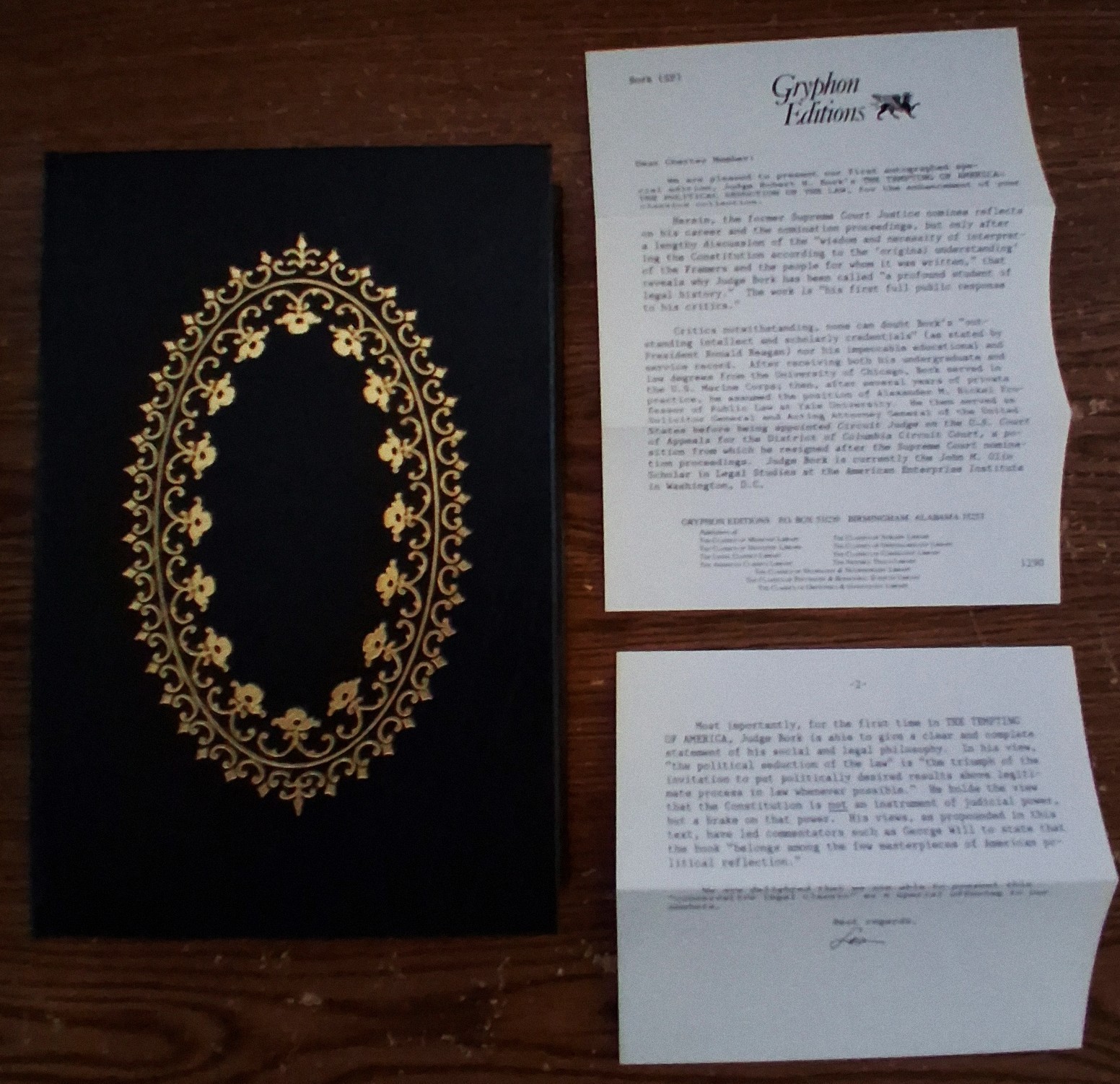SIGNED Robert Bork THE TEMPTING OF AMERICA Leather Gryphon Edition + Letter