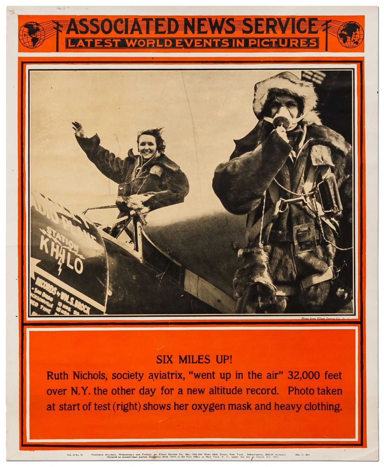 Broadside Associated News Service Six Miles Up Ruth Nichols society aviatrix