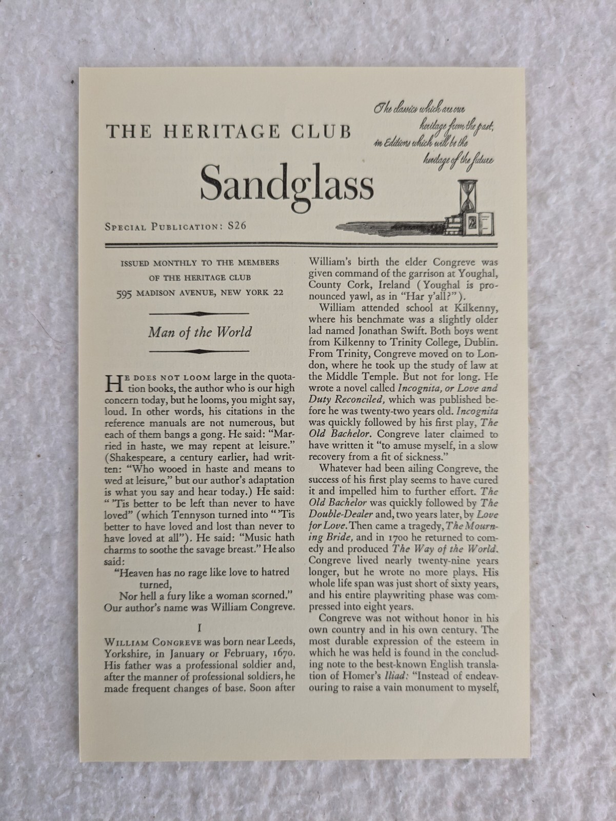 WAY OF THE WORLD William Congreve HERITAGE PRESS in Slipcaes w/ Sandglass