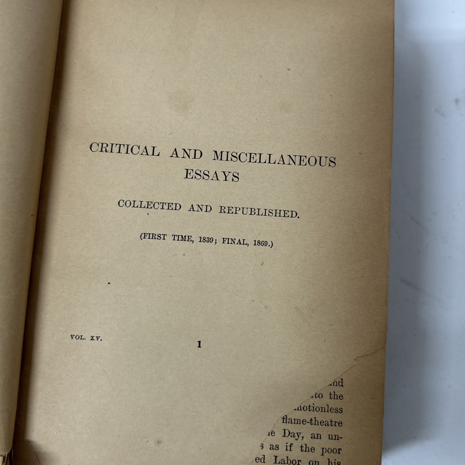 1869 “ Carlyle’s Complete Works “ Critical And Misc. Essays Leather Spine BOOK