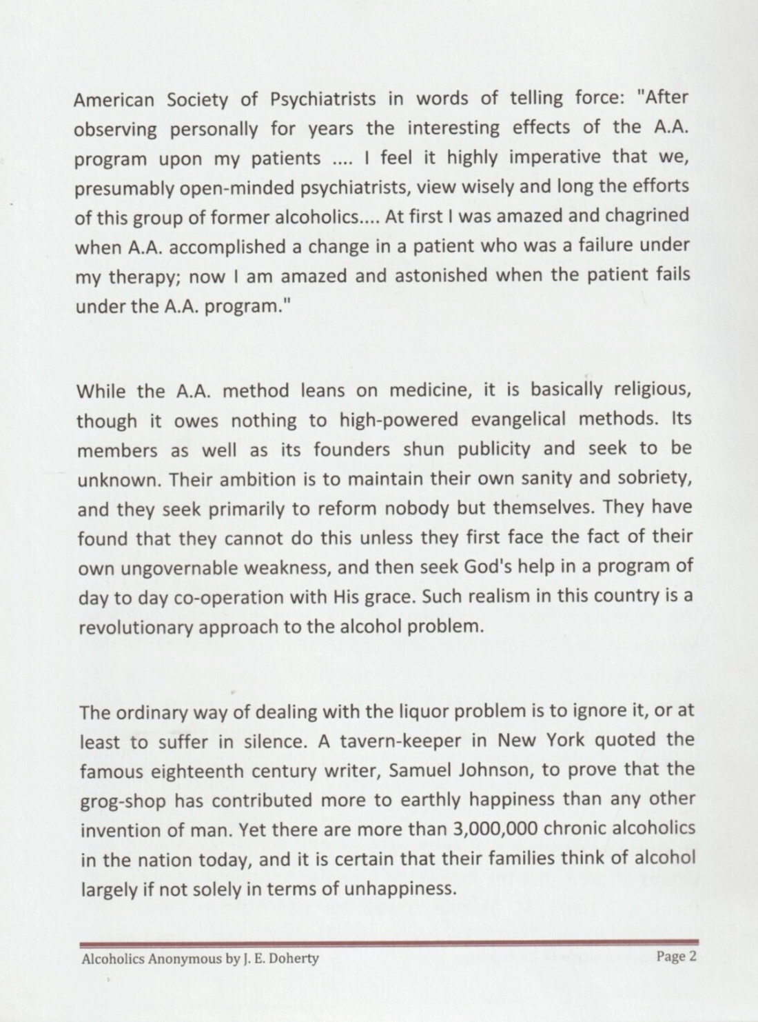 Alcoholics Anonymous by J. E. Doherty reprint