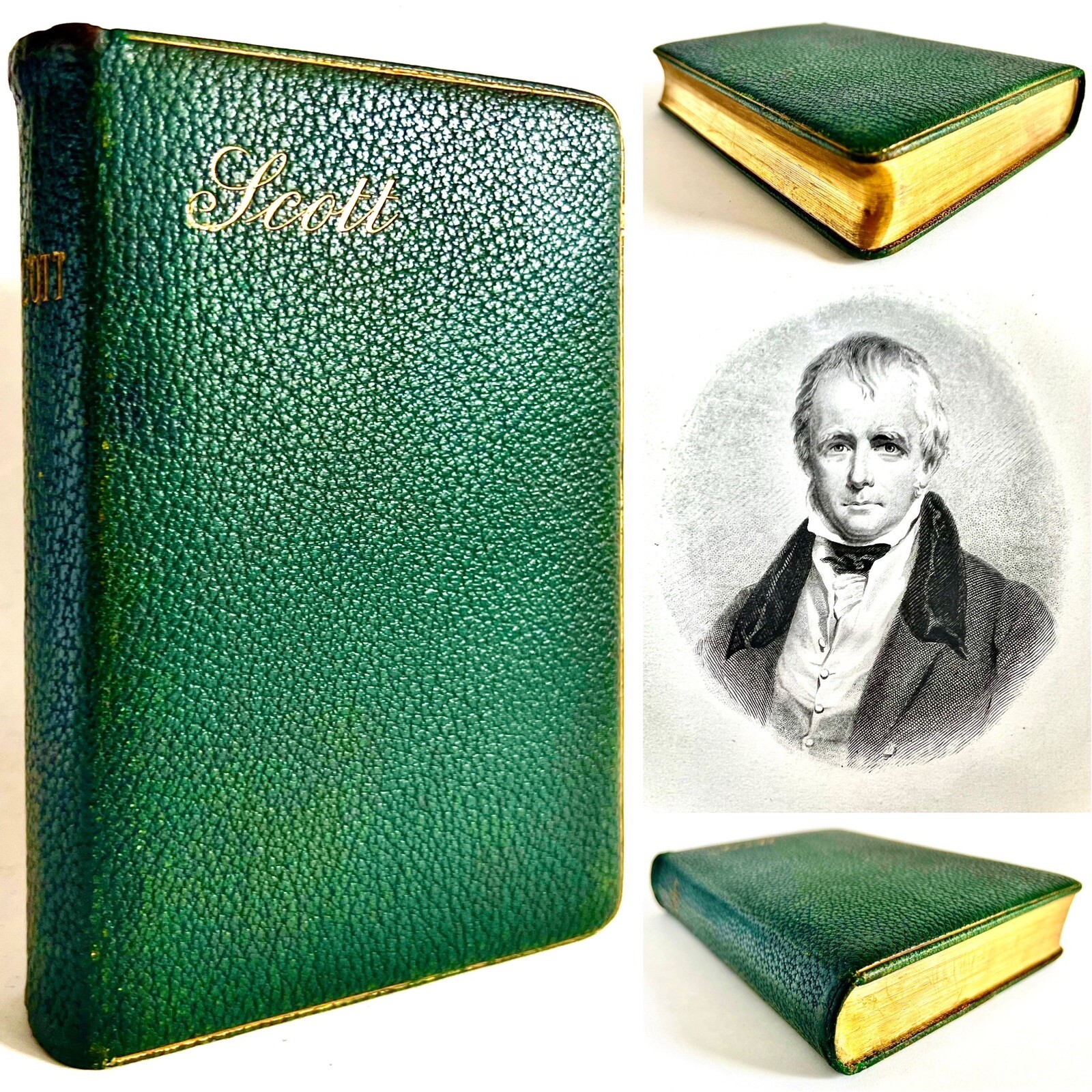 Antique Victorian Leatherbound Book “Poetical Works of Sir Walter Scott” (600g)