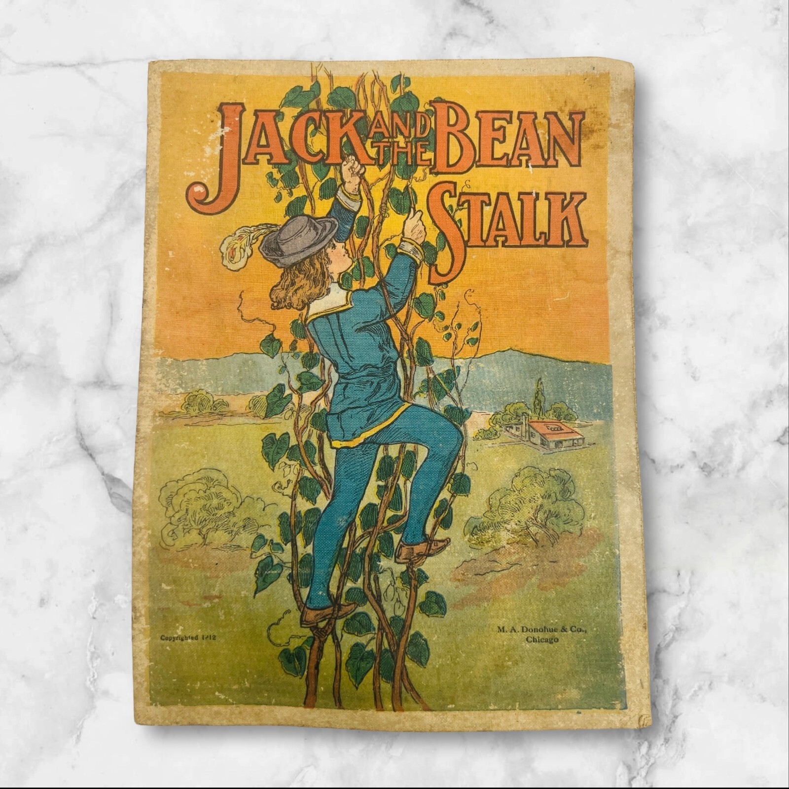 Antique 1912 Children’s Linen Book – Jack and The Bean Stalk Donohue Fairy Tale