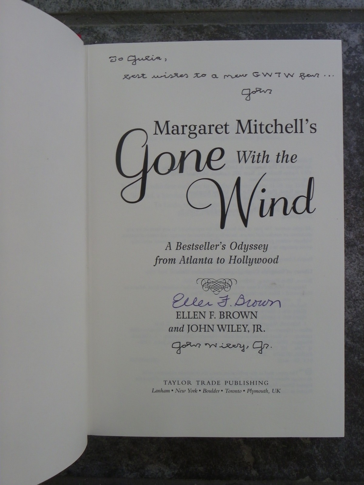 GWTW-Bestseller’s Odyssey Atlanta Hollywood-Brown & Wiley-2011-1st-Double Signed