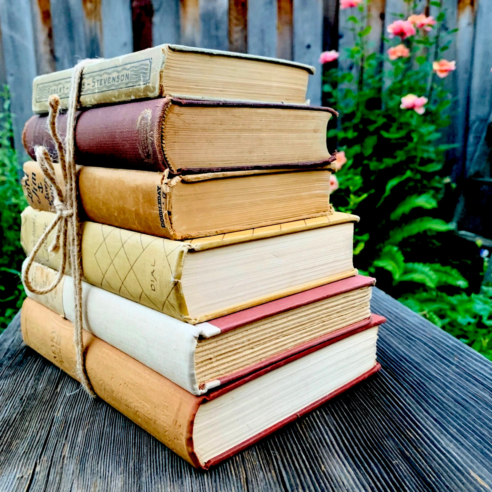 6 Vintage Books Stack Bundle Rustic Decor Brown Beige (IX)