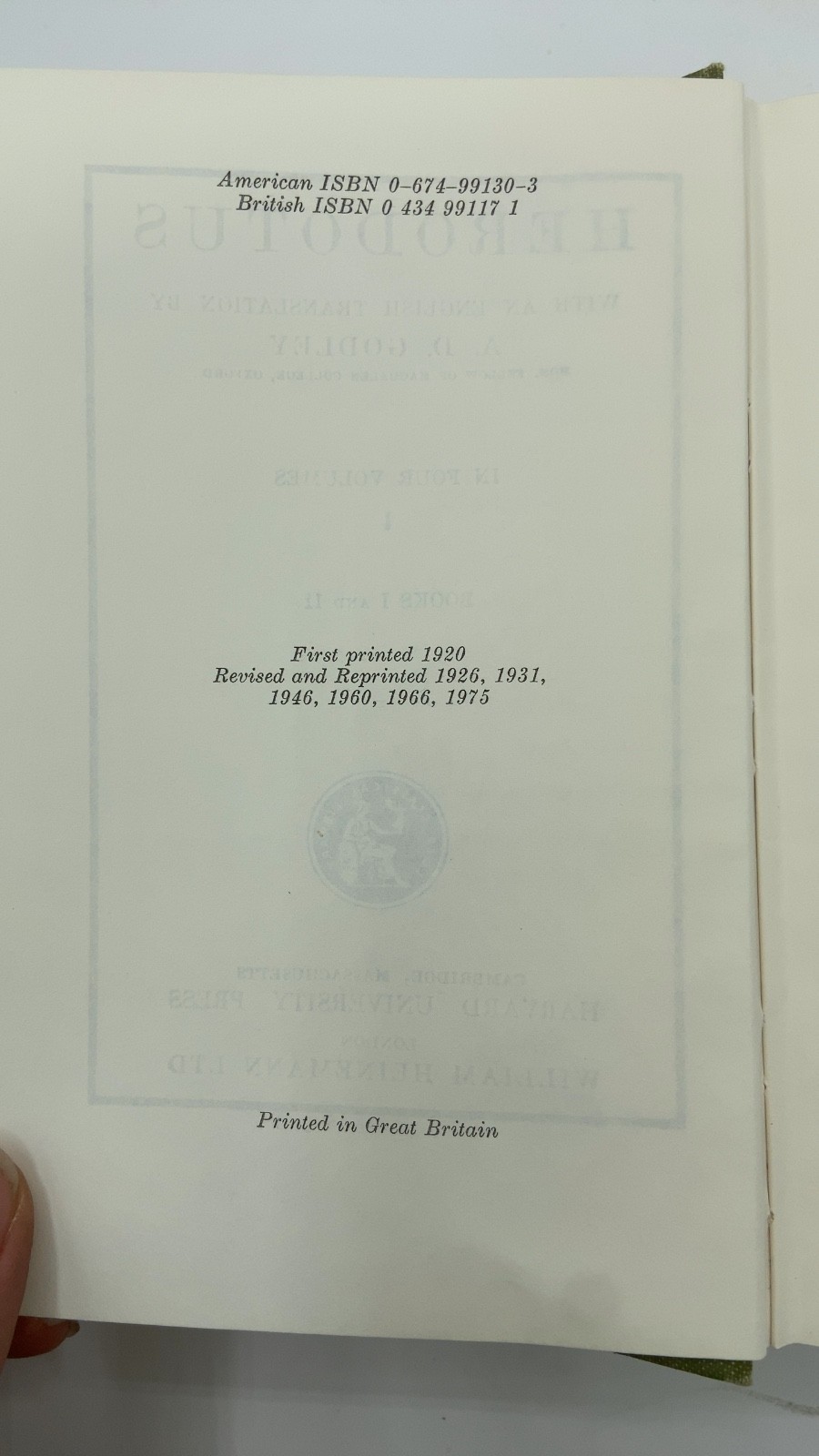 Herodotus (Loeb Classical Library, Volumes: I, II, IV) Herodotus; Translated …