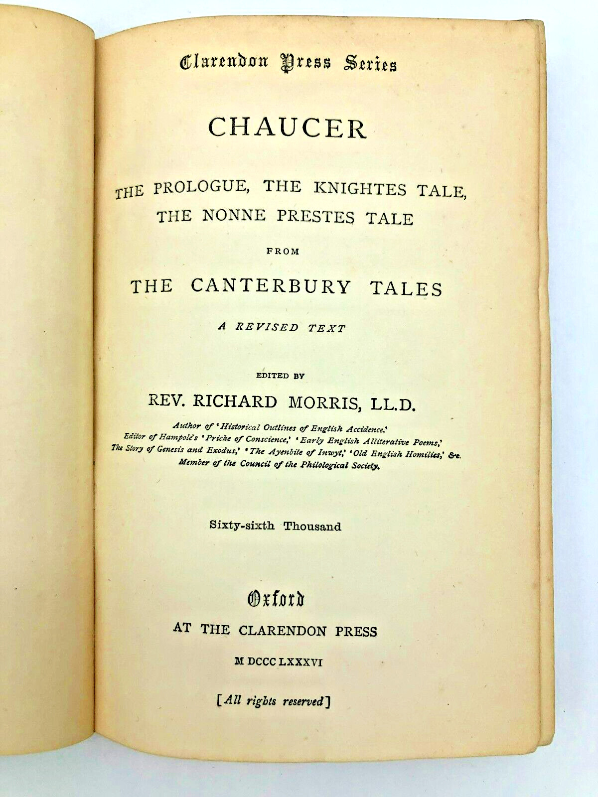 Antique Hardcover 1886 Chaucer Prologue: Knightes Tale to The Canterbury Tales