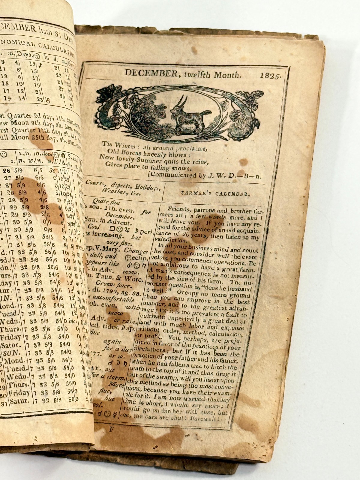 c.1825 Robert Thomas Farmer’s Almanac book BOSTON Richardson Lord Frost