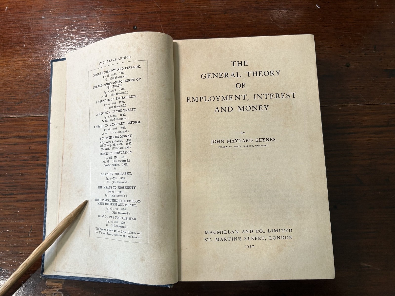 General Theory Employment Interest Money John M. Keynes hb 1942 reprint of 1936