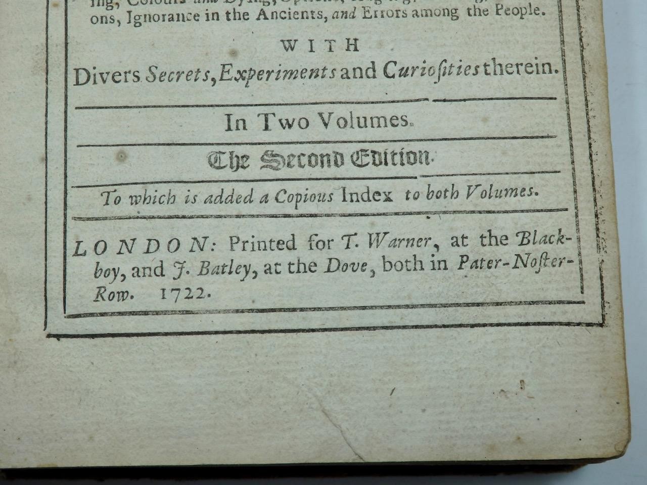 1722 UNIVERSAL LIBRARY or COMPLEAT SUMMARY of SCIENCE – FULL LEATHER Very Clean
