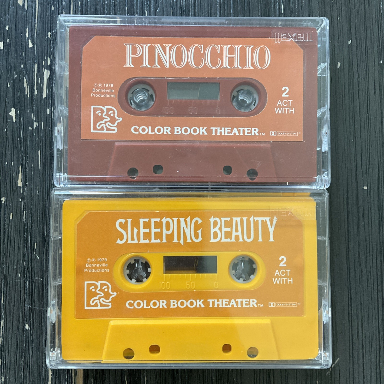 Vintage 1979 Sleeping Beauty & Pinocchio Color Book Theater Cassette Only Bundle