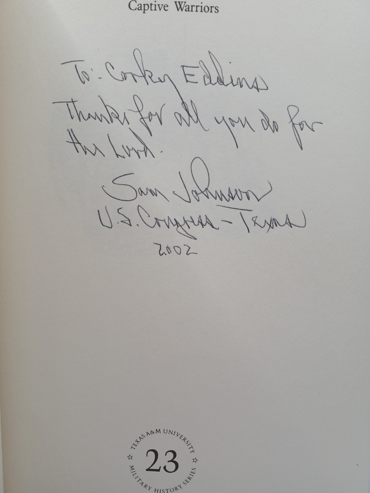 Signed Book Captive Warriors Sam Johnson Vietnam POW Story Hardcover Military