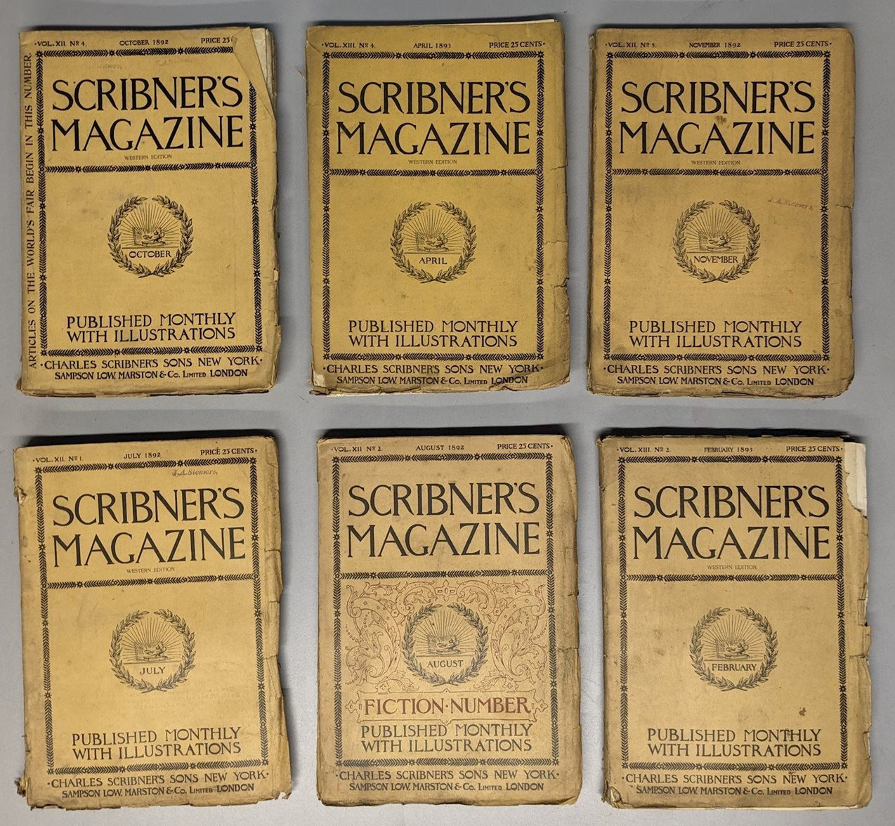 6 Lot Scribner’s Magazines February April July August November 1892 1893