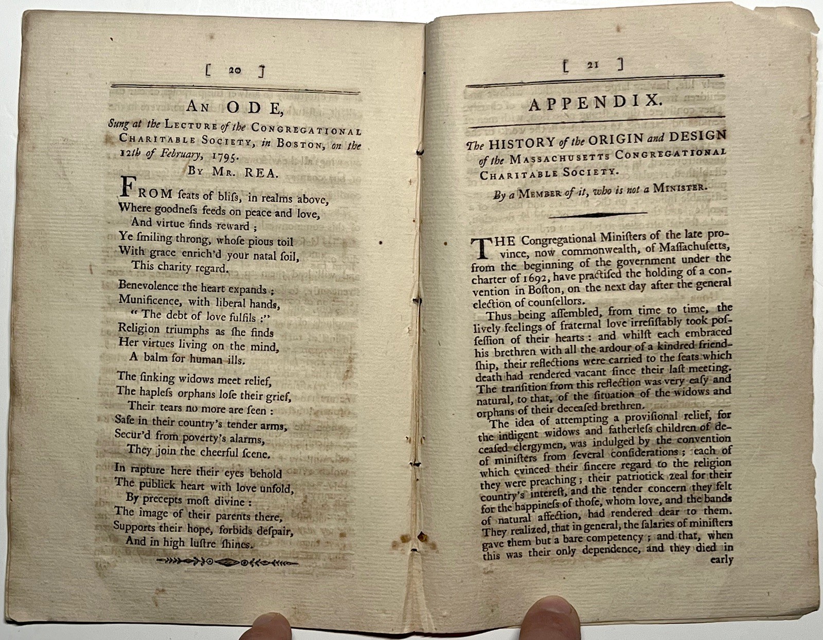 1795 SERMON MASSACHUSETTS CHARITABLE SOCIETY WIDOWS ORPHANS THACHER 1ST ED RARE!