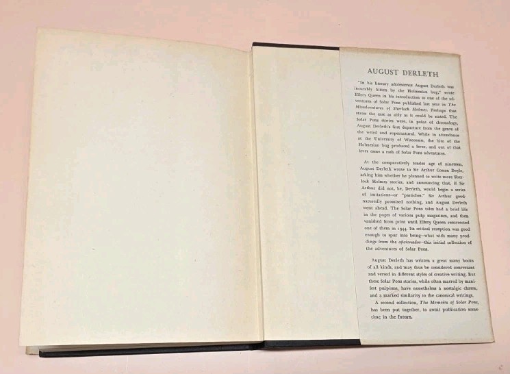 August Derleth In Re Sherlock Holmes 1st Edition 1945 Introducing Solar Pons