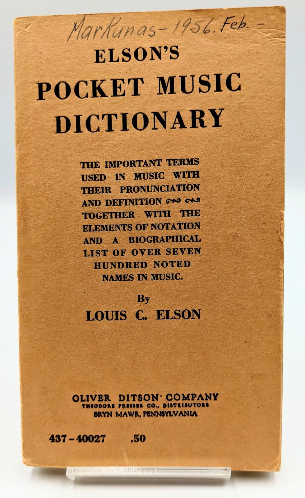 Elson’s Pocket Music Dictionary Louis C. Elson 1909 Oliver Ditson Co. Vintage