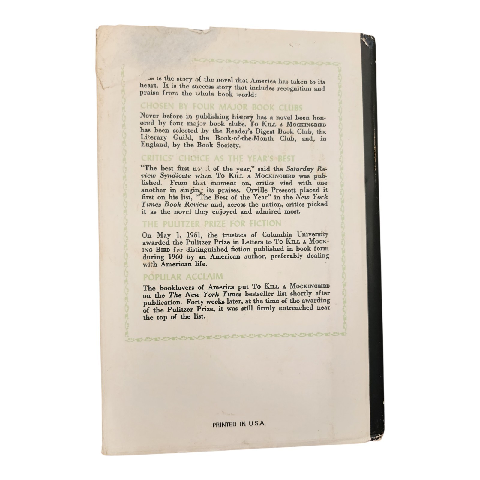 To Kill a Mockingbird First Edition HC With Rare 2003 NYT Newspaper Article