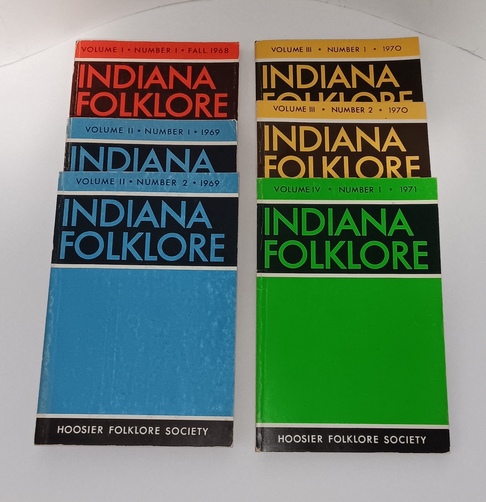 Indiana Folklore Journals- Hoosier Folklore Society Lot of 6 Books 1968 to 1971