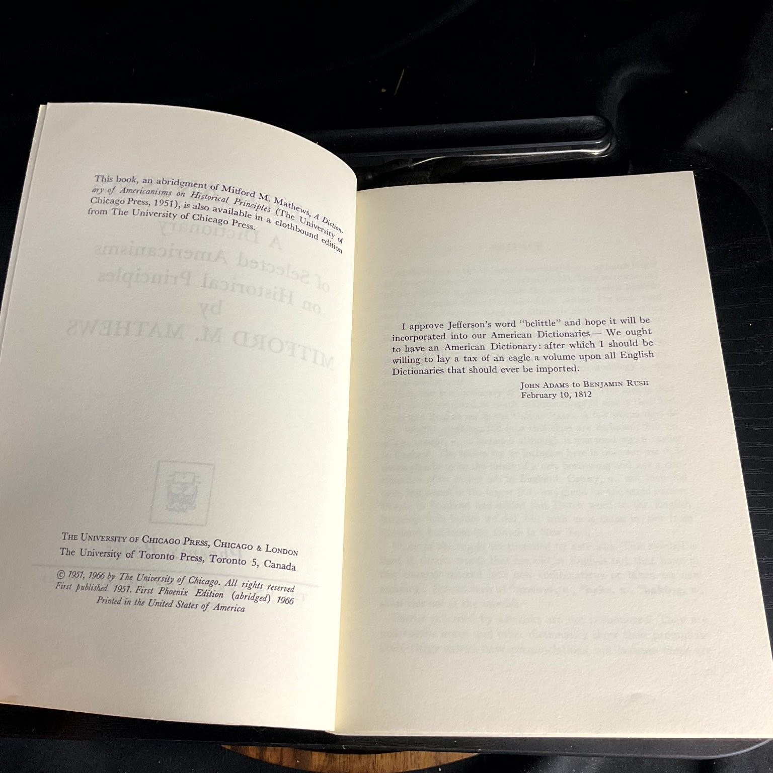 Americanisms Dictionary Mitford Mathews 1966 Phoenix Edition Linguistics