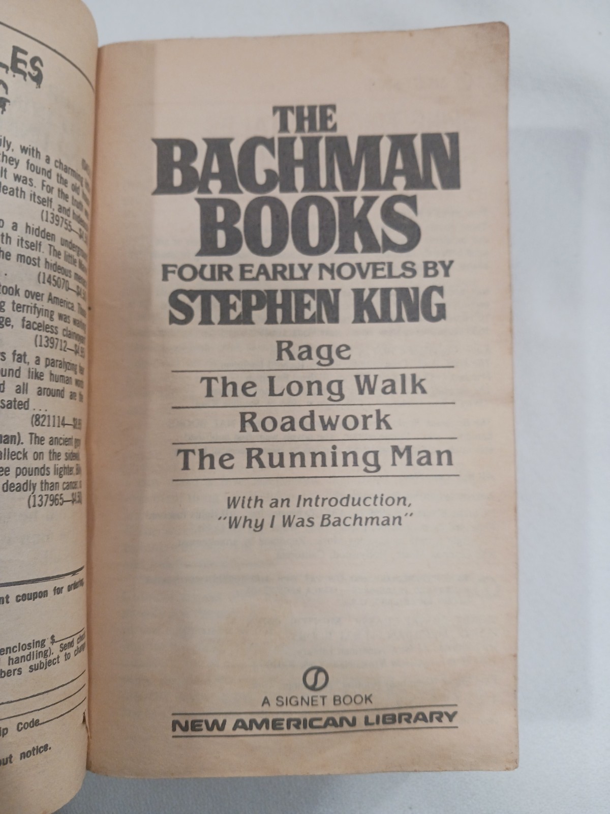 The Bachman Books Stephen King 1986 PB First 1st Printing Long Walk Rage Horror