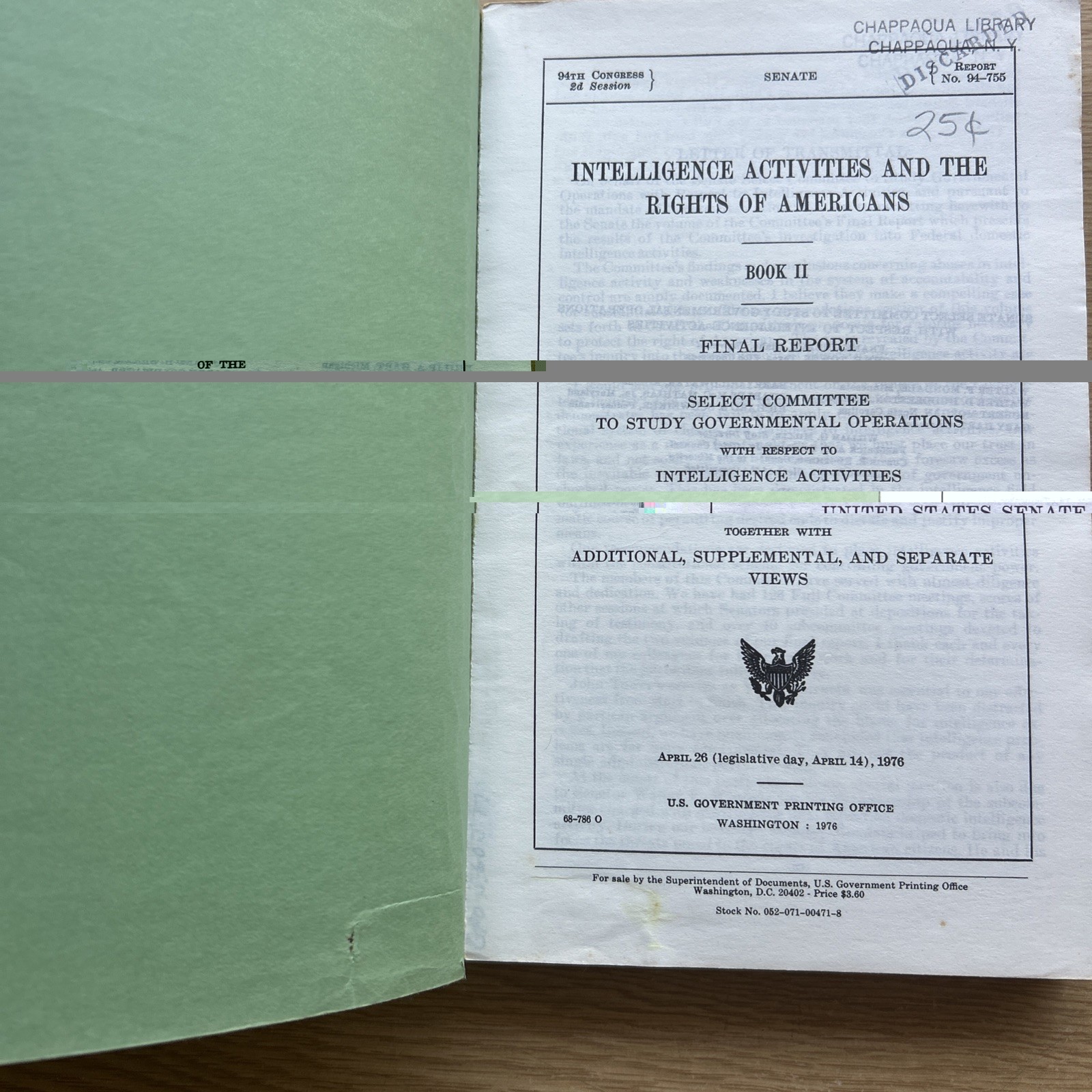 1976 Foreign & Military Intelligence Senate Investigation ~ Final Report I & II