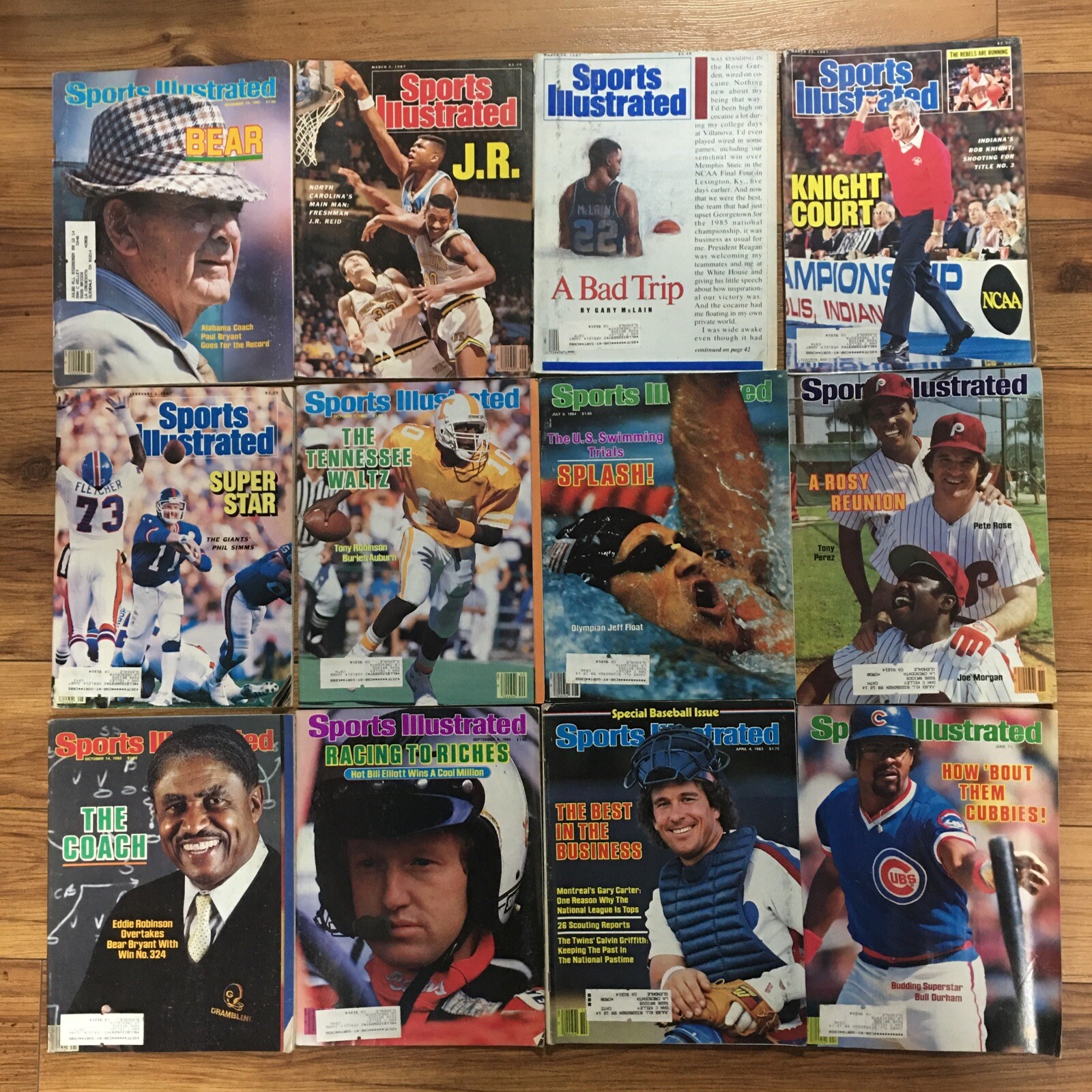 Sports Illustrated Lot 12 Mixed Issues Phil Simms, Bobby Knight, Pete Rose