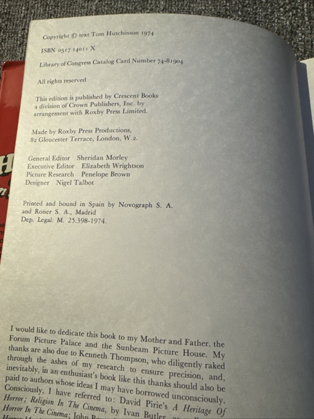 1974 Horror & Fantasy in the Movies by Tom Hutchinson Vincent Price