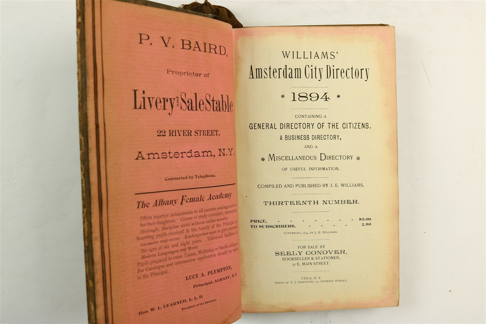 Amsterdam, NY (Montgomery County, New York) City Directory 1894 1800’s Book