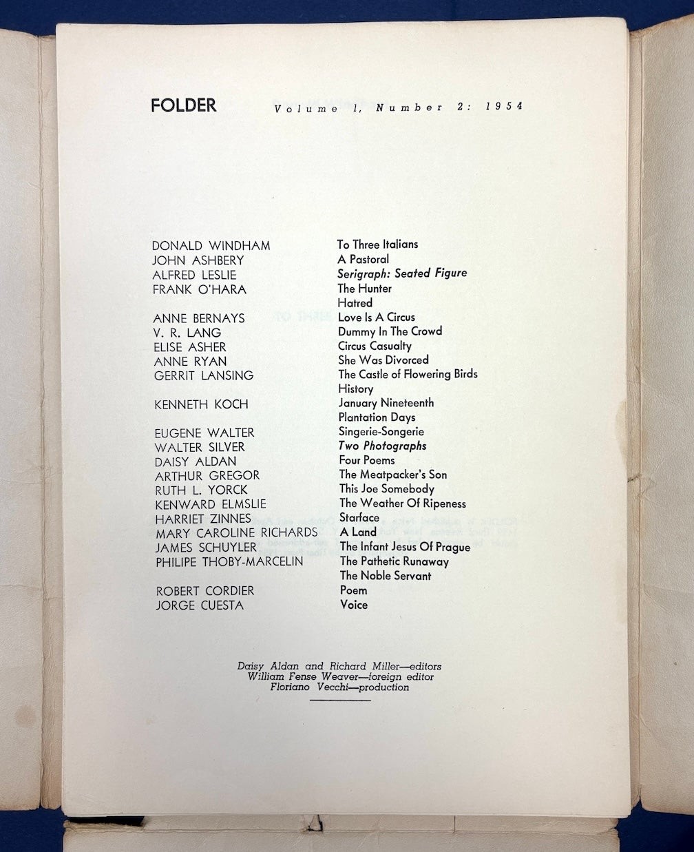 Frank O’Hara, John Ashbery / Folder Vol 1 No 2 1954 1st Edition