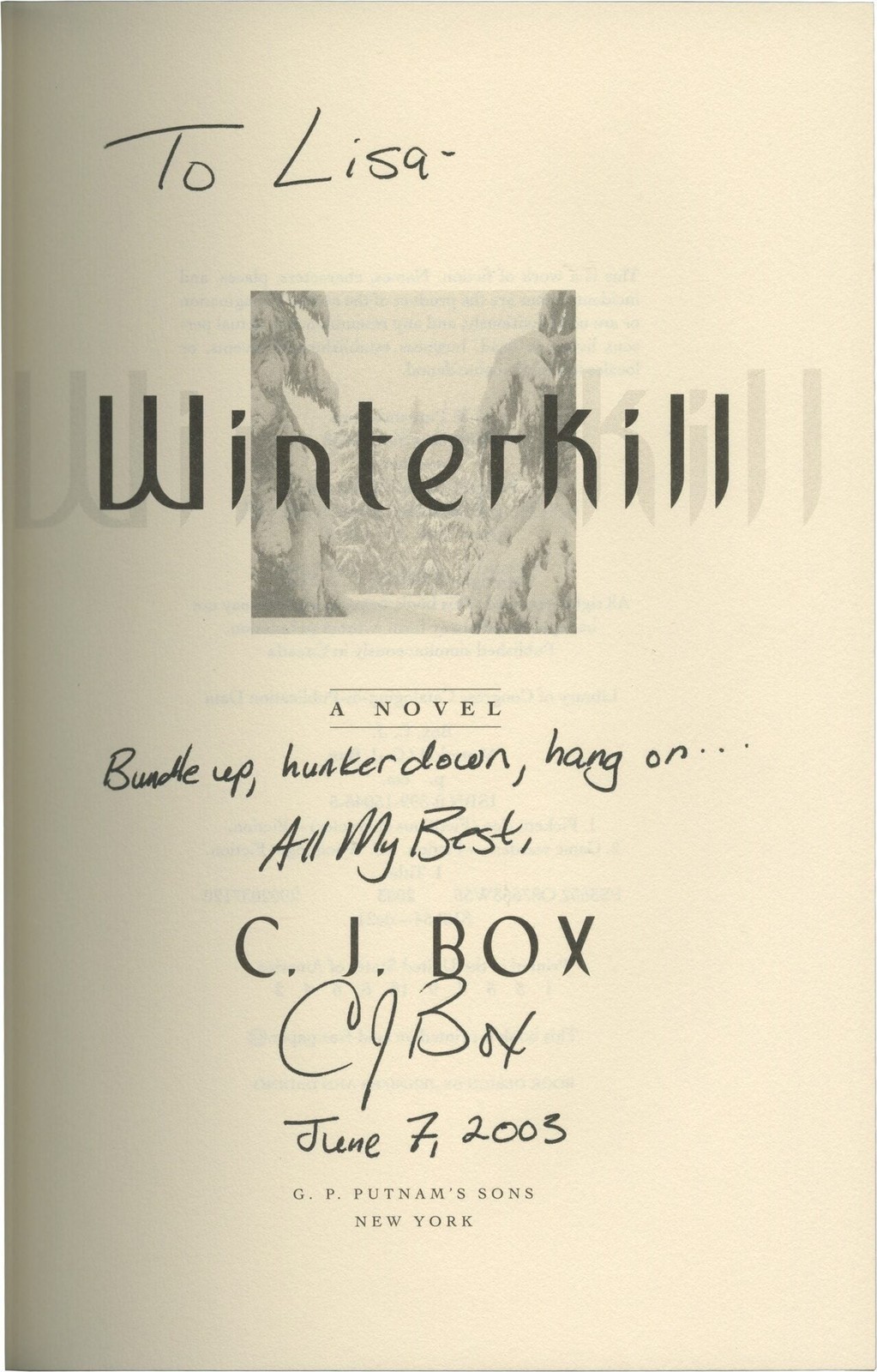 C J Box WINTERKILL First Edition inscribed Signed 2003 #168841