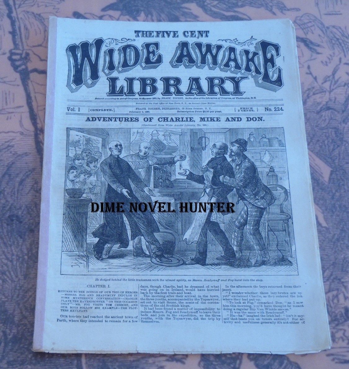VG WIDE AWAKE LIBRARY #224 FRANK TOUSEY HUMEROUS 1879 DIME NOVEL